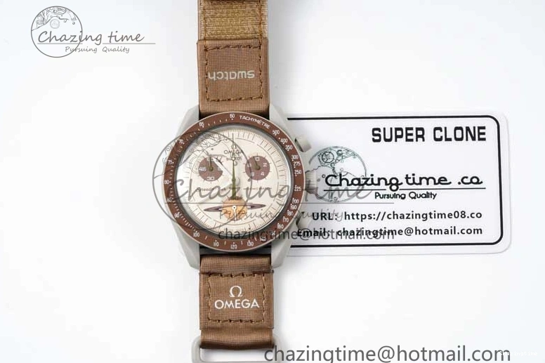 0418 Speedmaster Misson To Saturn 1:1 Best Edition Beige Dial On Nylon Strap Quartz Casual 7861